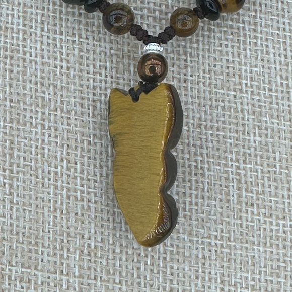 Tiger’s Eye Nine Tail Fox Pendant Necklace with Silver and Hematite on Rope - Picture 7 of 7